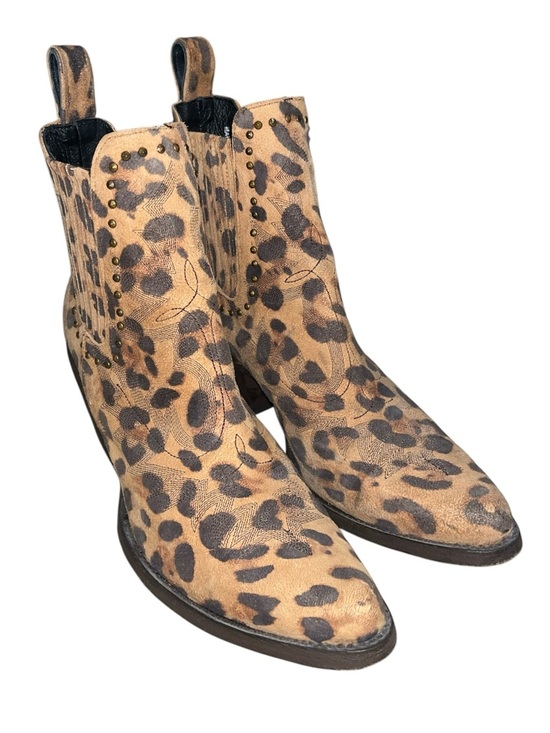 Cavender's Shoes - Cavender’s Leopard Print Western Ankle Boots - Tan & Dark Brown Suede Size 9B